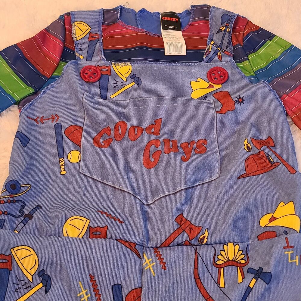 Good Guys Chucky Striped Long Sleeve Overalls Costume Youth L 10/12 Halloween - Picture 2 of 5